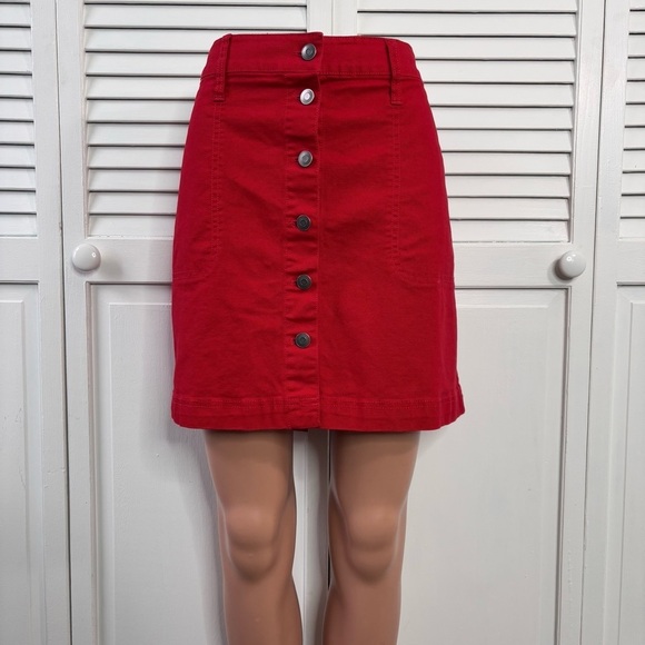 J. CREW MERCANTILE Red Button Front Denim Skirt Size 14 - Picture 1 of 7